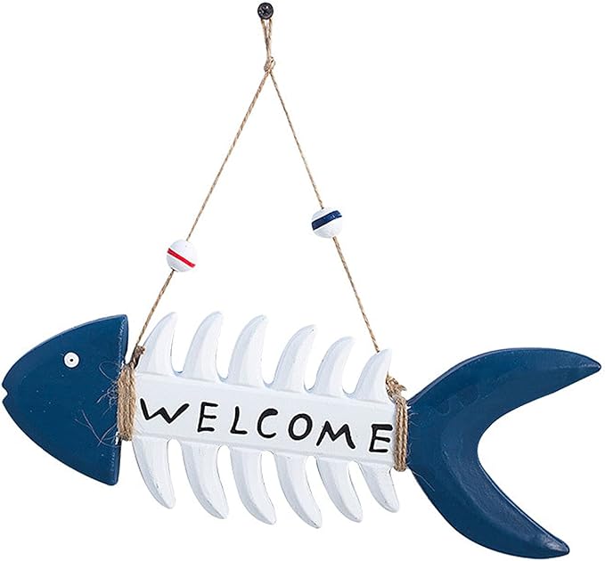 luckybamboo 悬挂木制鱼欢迎标志航海墙壁艺术装饰,钓鱼装饰家居浴室