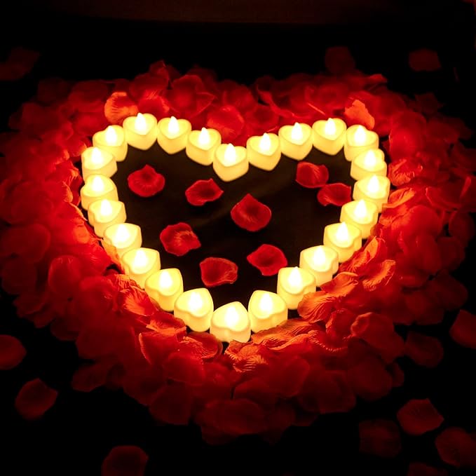 24 件浪漫心形 led 蜡烛无焰浪漫爱情 led 茶烛蜡烛浪漫之夜情人节