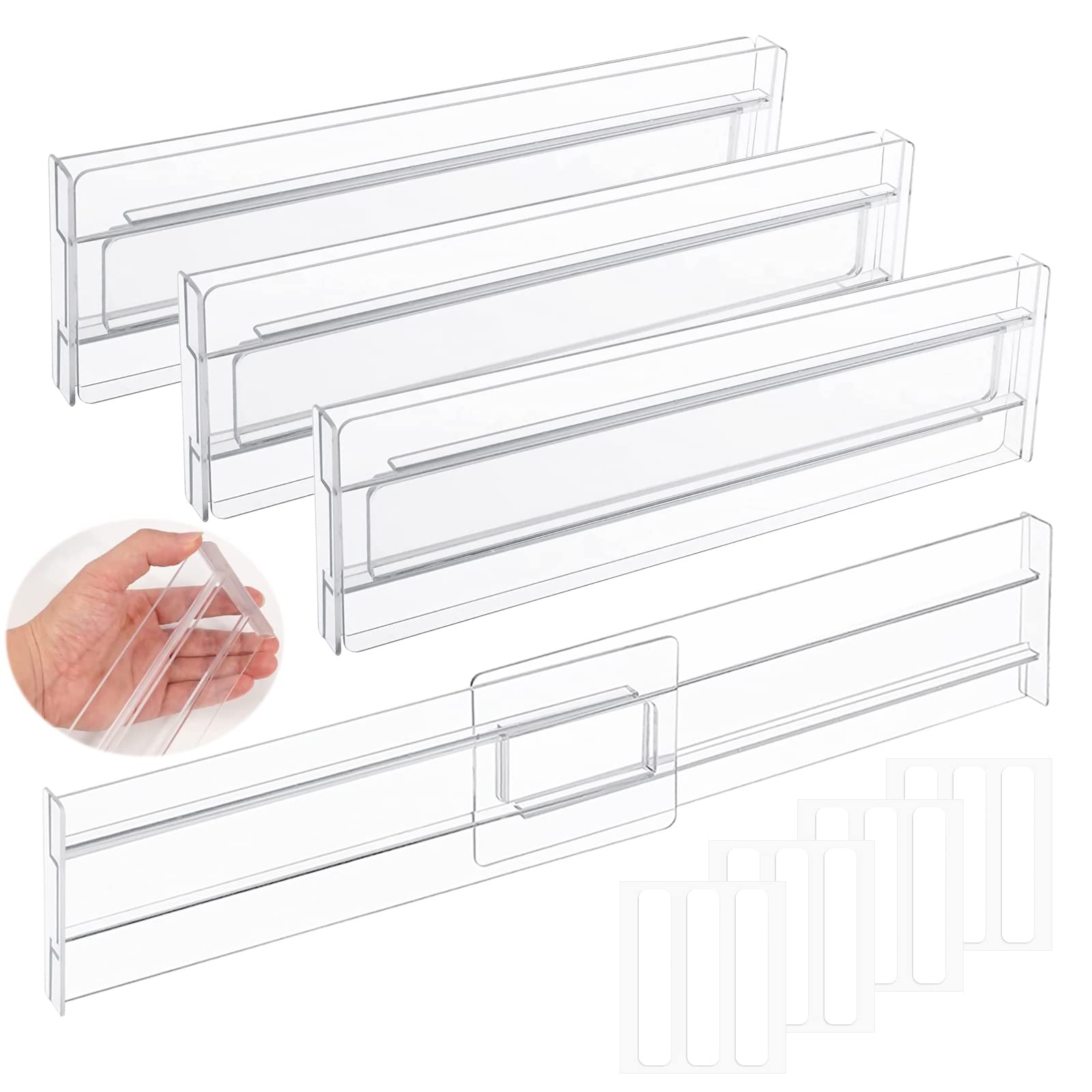 BAIRFAR 4 pieces of drawer partition, the partition can be adjusted, the expansion range is 7.5-5.5 cm, the drawer storage box is suitable for office supplies, study bookcases, cosmetics, toy storage,