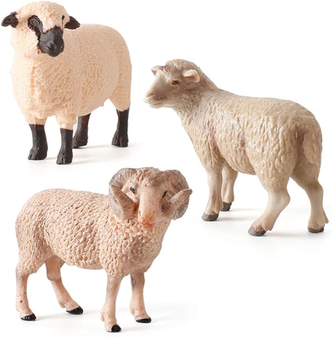 jojofuny 3 件套绵羊玩偶玩具,羊动物模型玩具,可爱的绵羊雕像,适合学