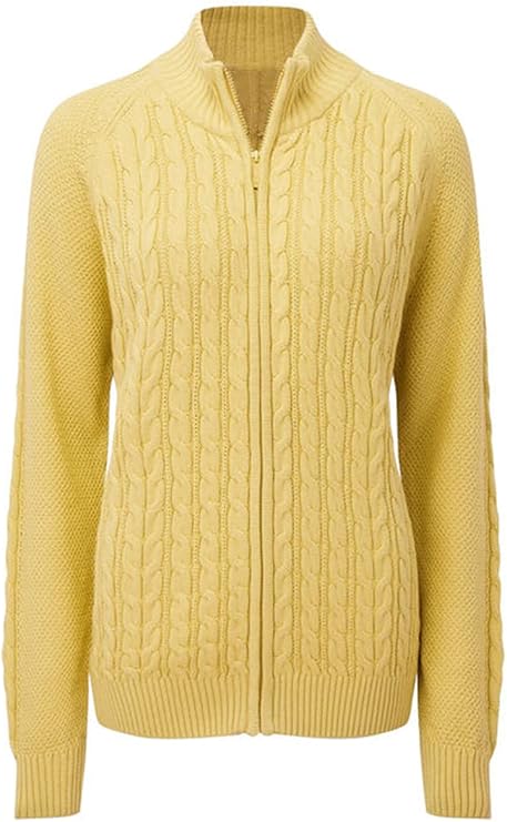 hongqizo 女式毛衣拉链长袖绞花针织纯色毛衣开衫休闲针织开衫针织品