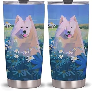 4 毫升)daisy dog 平底杯带盖,不锈钢双层真空保温保温旅行咖啡杯