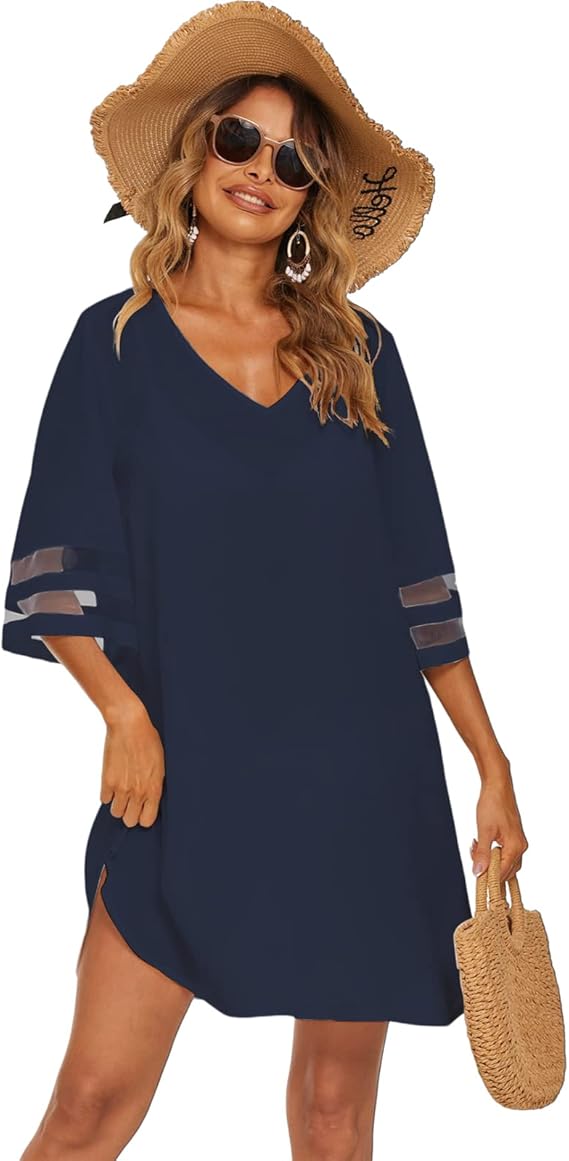 罩衫 v 领夏季比基尼休闲宽松沙滩裙原文页面含机器翻译,中文仅供参考