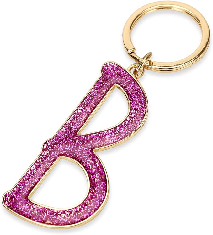 金色闪光首字母钥匙圈女孩可爱字母钥匙扣配饰男士女士包饰品