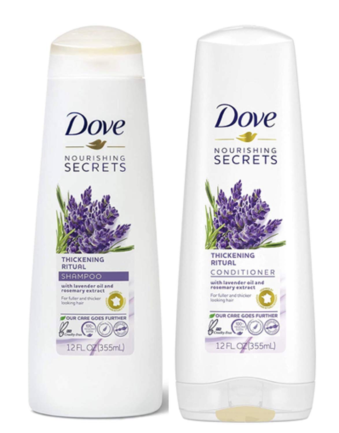 Dove Nourishing Physiological Hair Care - Thickening Daily Care - Shampoo and Conditioner Set - Net weight. 12 liquid ounces (355 ml) per bottle - one set