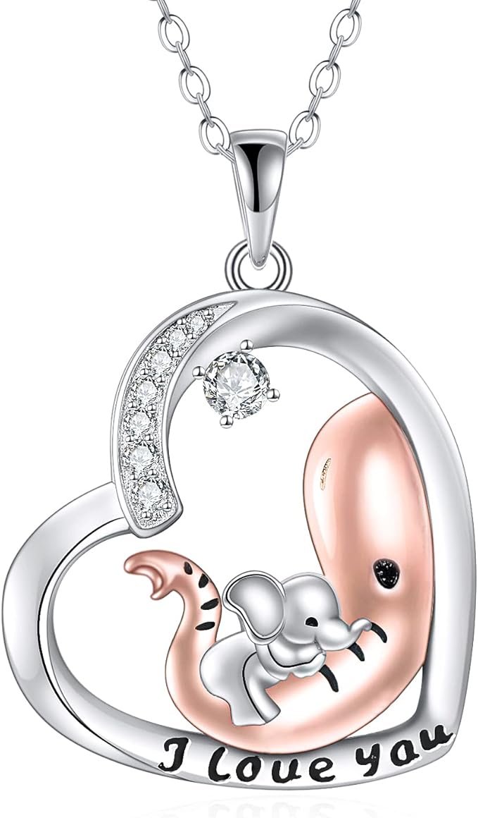 poplyke 可爱动物心形纯银项链生日礼物 i love you forever 吊坠送给