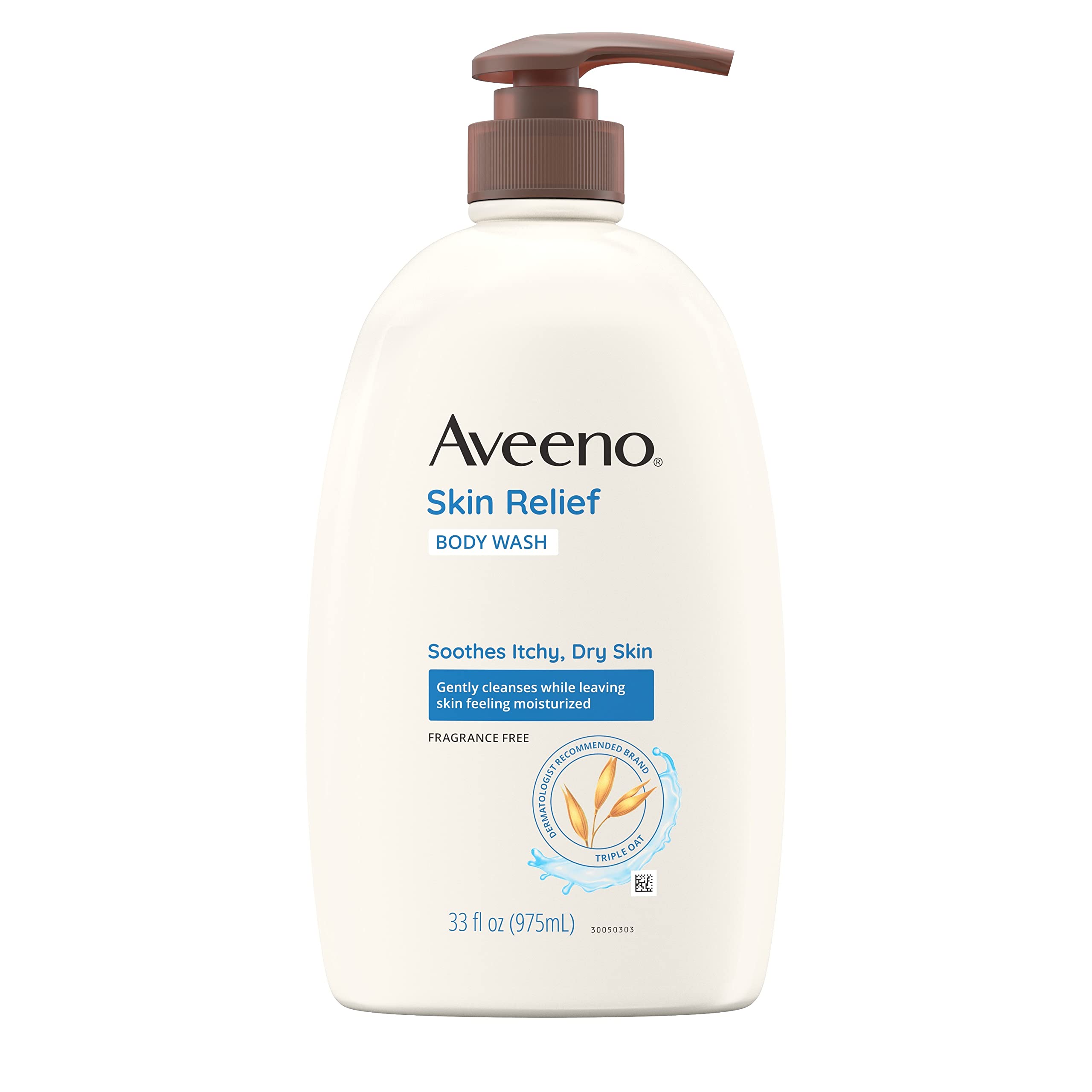 Aveeno Soothing Fragrance-free Body wash, containing oats to soothe dry, itchy skin, gentle, soap - and dye free, suitable for sensitive skin, total FL oz /975 ml