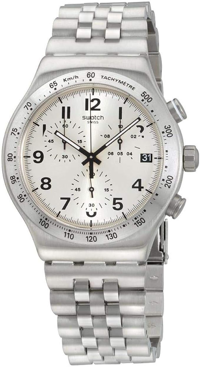 swatch irony 银色表盘不锈钢男式手表 yvs425g, 银色, 计时码表,石英