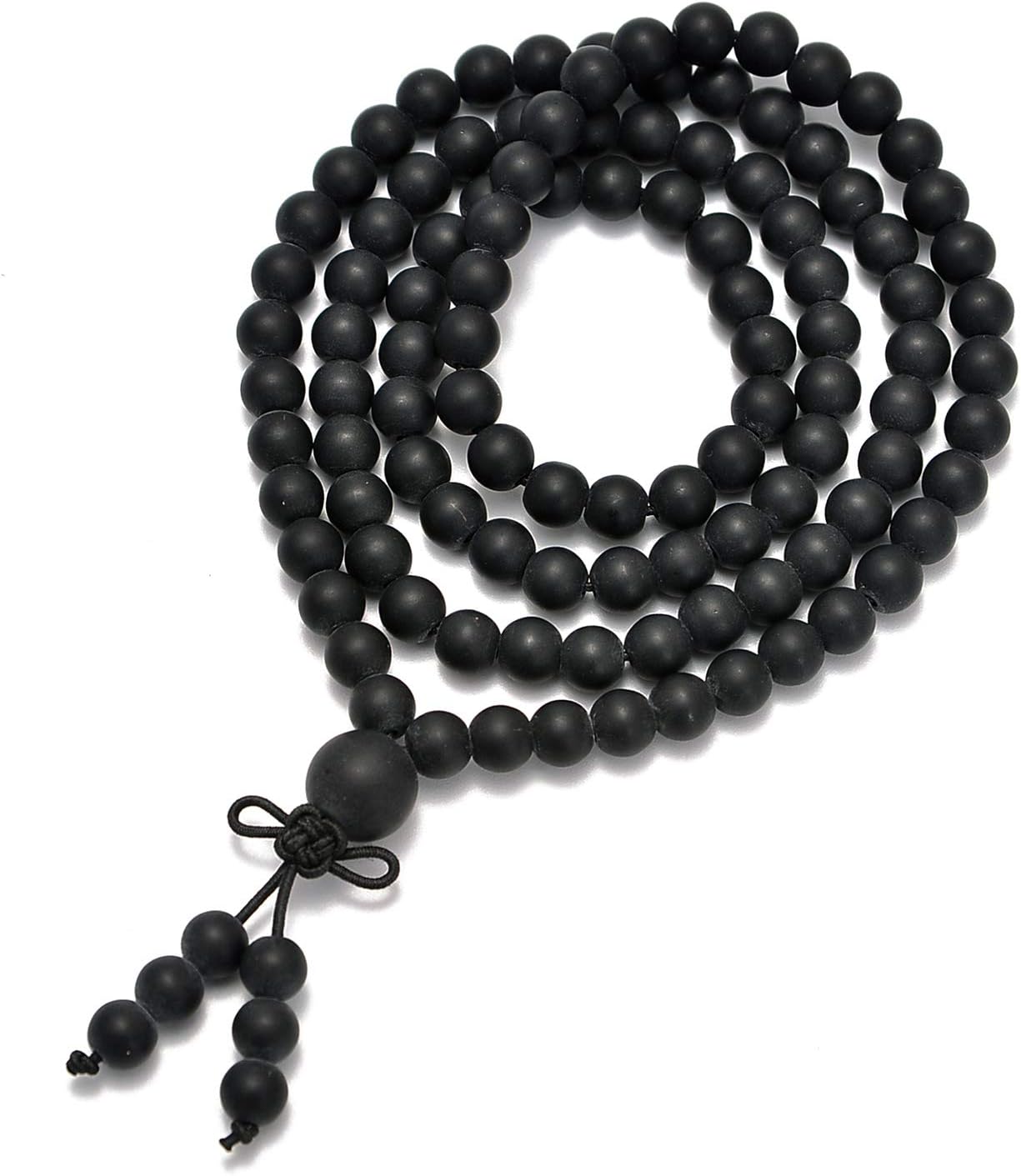 ad 珠子天然宝石佛教 108 祈祷愈珠 马拉弹性 手镯项链 6mm 哑光黑