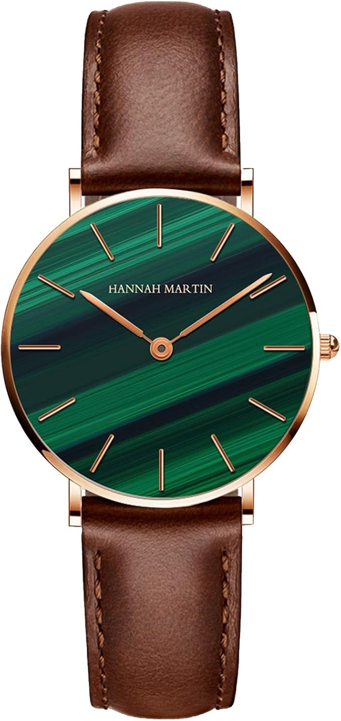 hannah martin 女式手镯手表时尚孔雀*表盘手表防水模拟手表皮革表带
