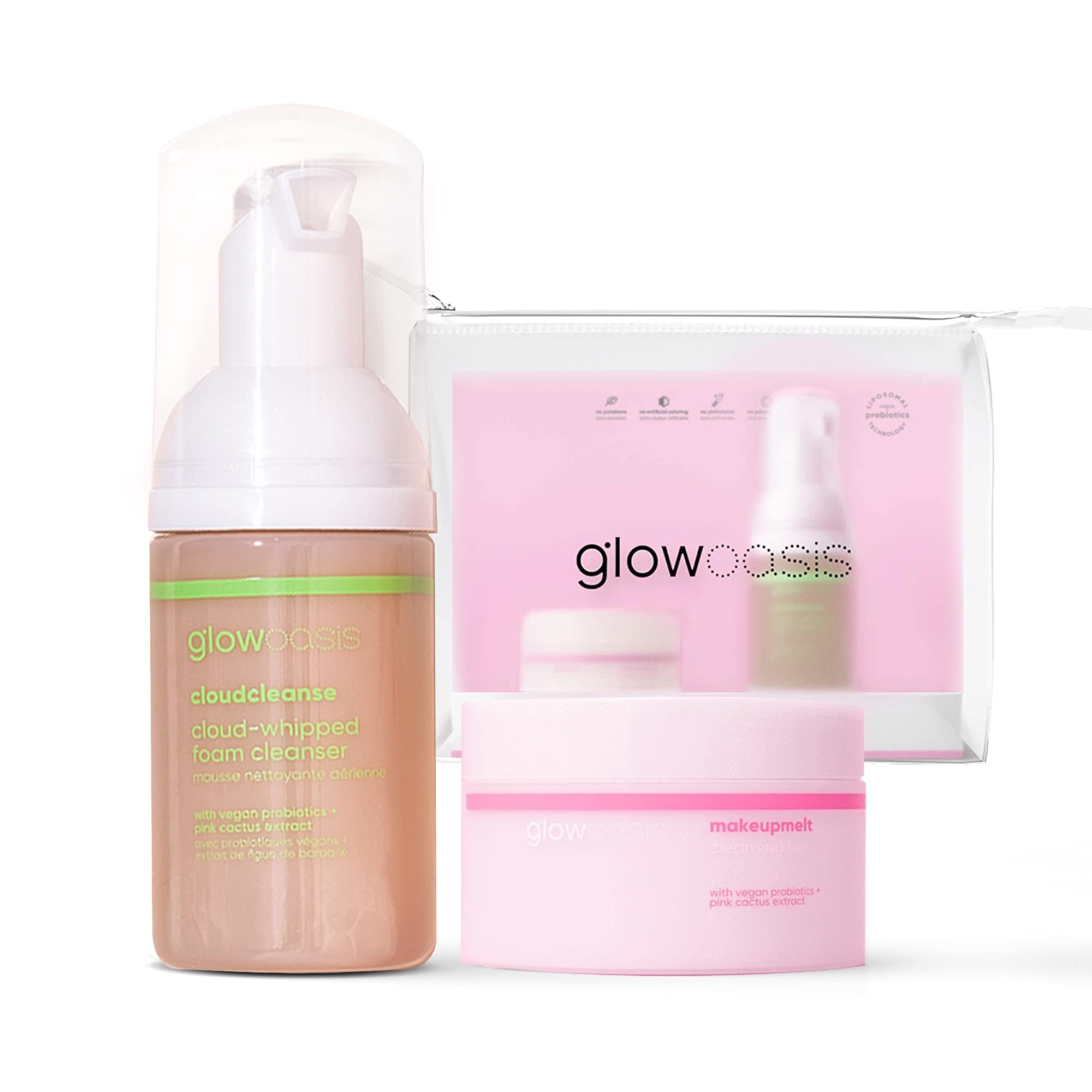 Glooasis Cleanse Mini Duo Skin Care Set Travel Makeup Cleanser and foam Cleanser Travel Facial Skin Care Products Mini Facial Cleanser Makeup Remover and Mild foam Cleanser