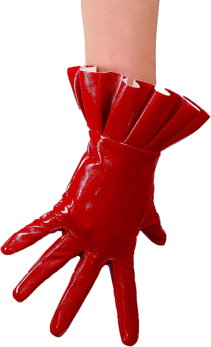 dooway 女式性感闪亮红色皮革手套人造漆皮 pu 光滑适合婚礼晚礼服