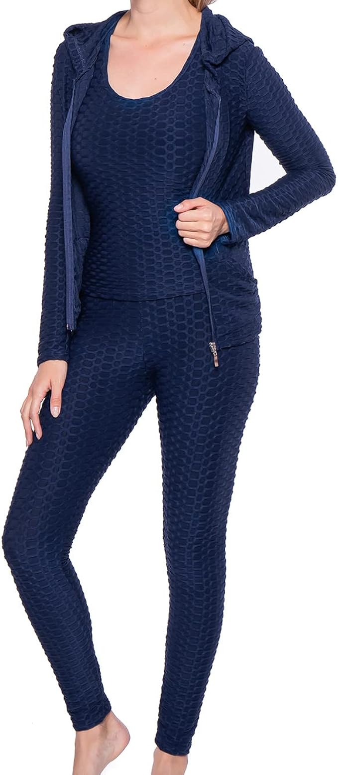 biruil 女士 3 件套运动服套装套装拉链连帽夹克慢跑运动套装