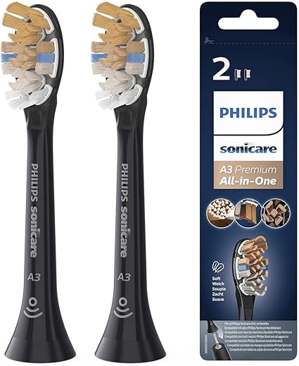 Philips 飞利浦sonicare 原装a3 高级多合一完整牙刷头hx9092 11 倍有效去除牙斑 2 件装 黑色 亚马逊中国 小家电