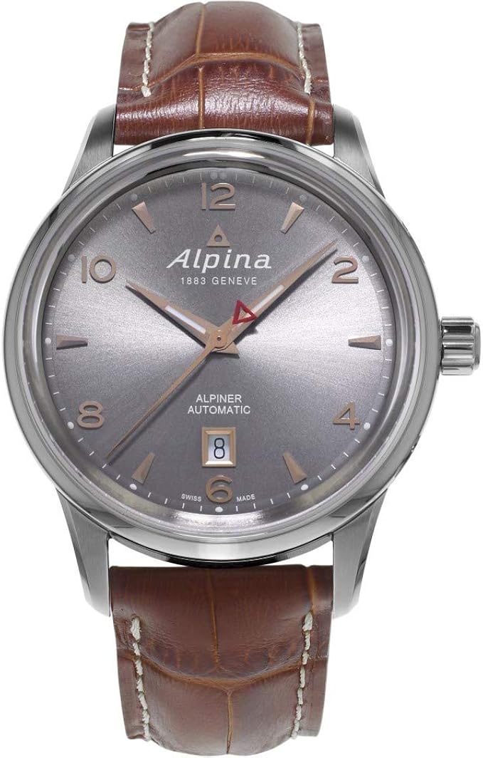 alpina alpiner 自动灰色表盘棕色皮男式手表 al-525vg4e6