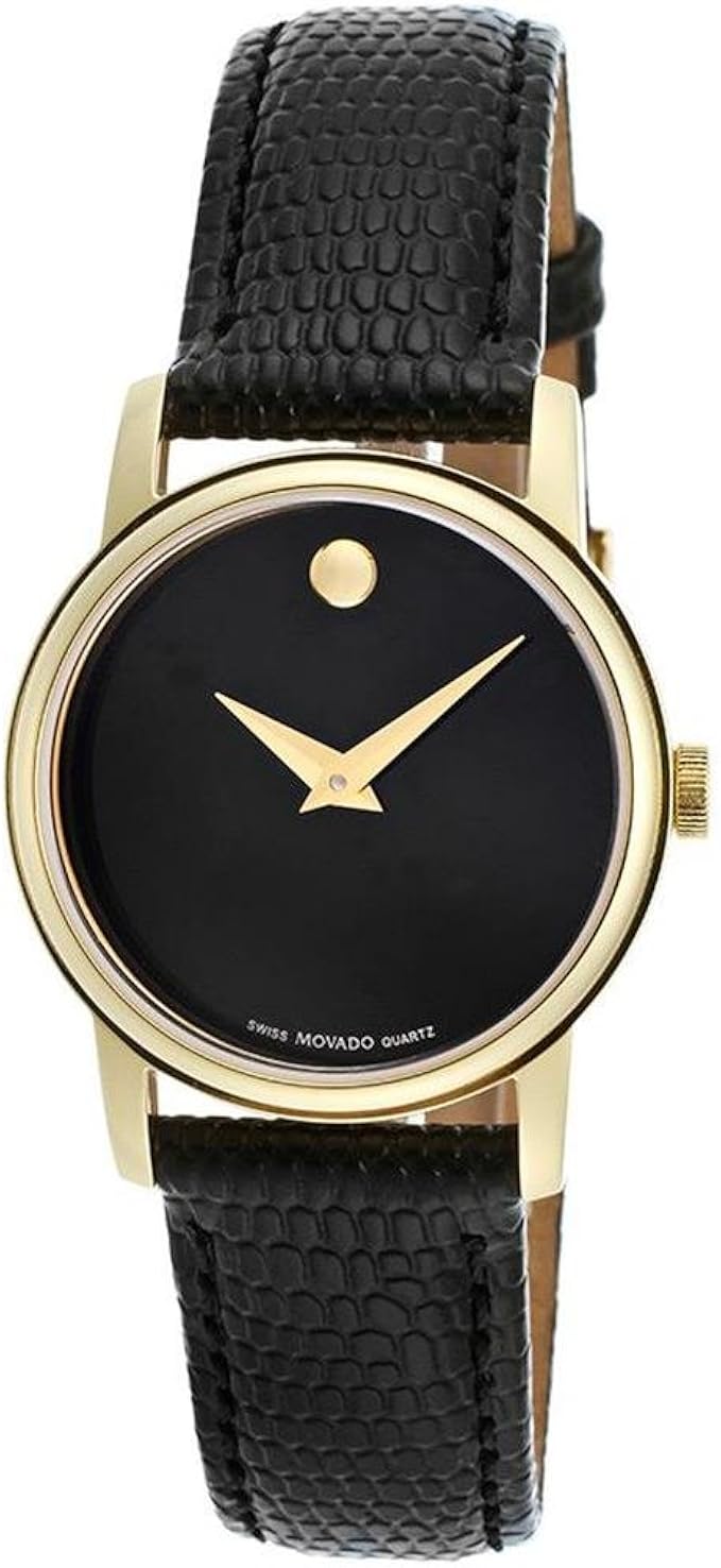movado womens museum 2100006 black leather swiss quartz dress