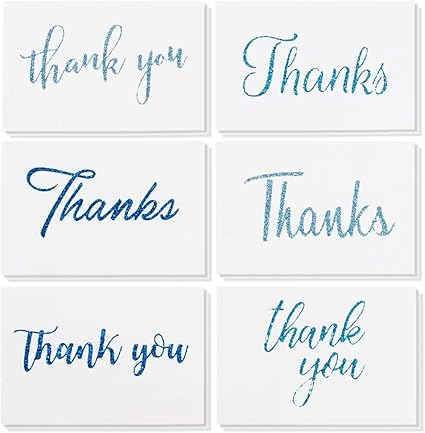 Thank You Cards Bulk 36 个装感谢卡 6 个蓝色闪光手写设计 感谢您的信封 10 16 X 15 24 Cm 亚马逊中国 办公用品