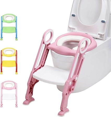 Langxun Langxun 带梯子的便盆训练座椅 适合男孩和女孩 幼儿学步儿童马桶训练座椅 适合1 6 岁儿童粉色 白色 行情报价价格评测 亚马逊中国