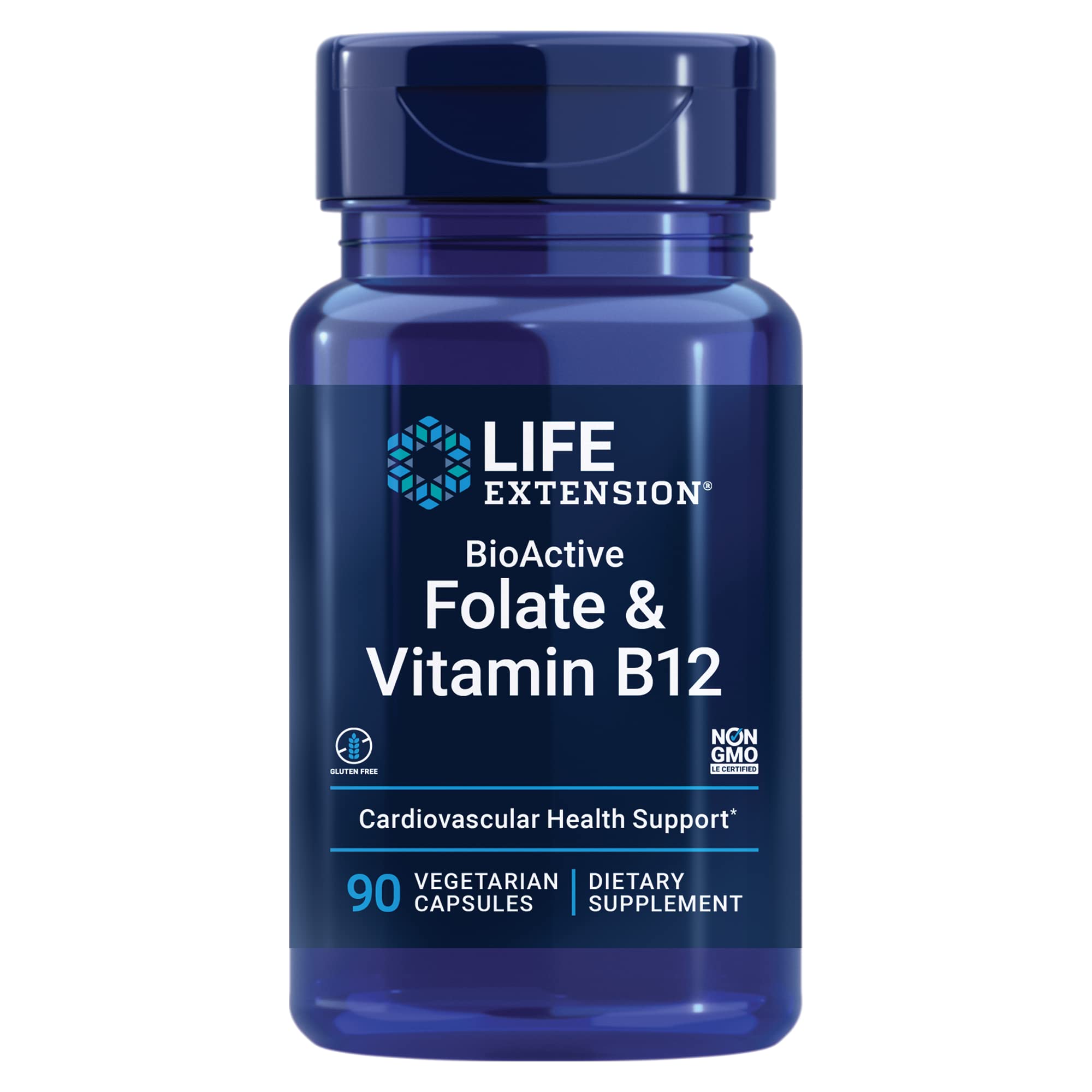 Life Extension BioActive Folic Acid and Vitamin B12 - Promotes **, ** and gastrointestinal health - Gluten-free, non-trans **, Vegetarian - 90 vegan capsules