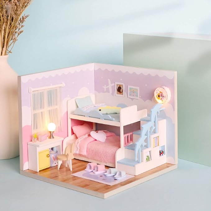 smilerain dollhouse 迷你玩具屋 带家具,diy 玩具屋套装,木质迷你