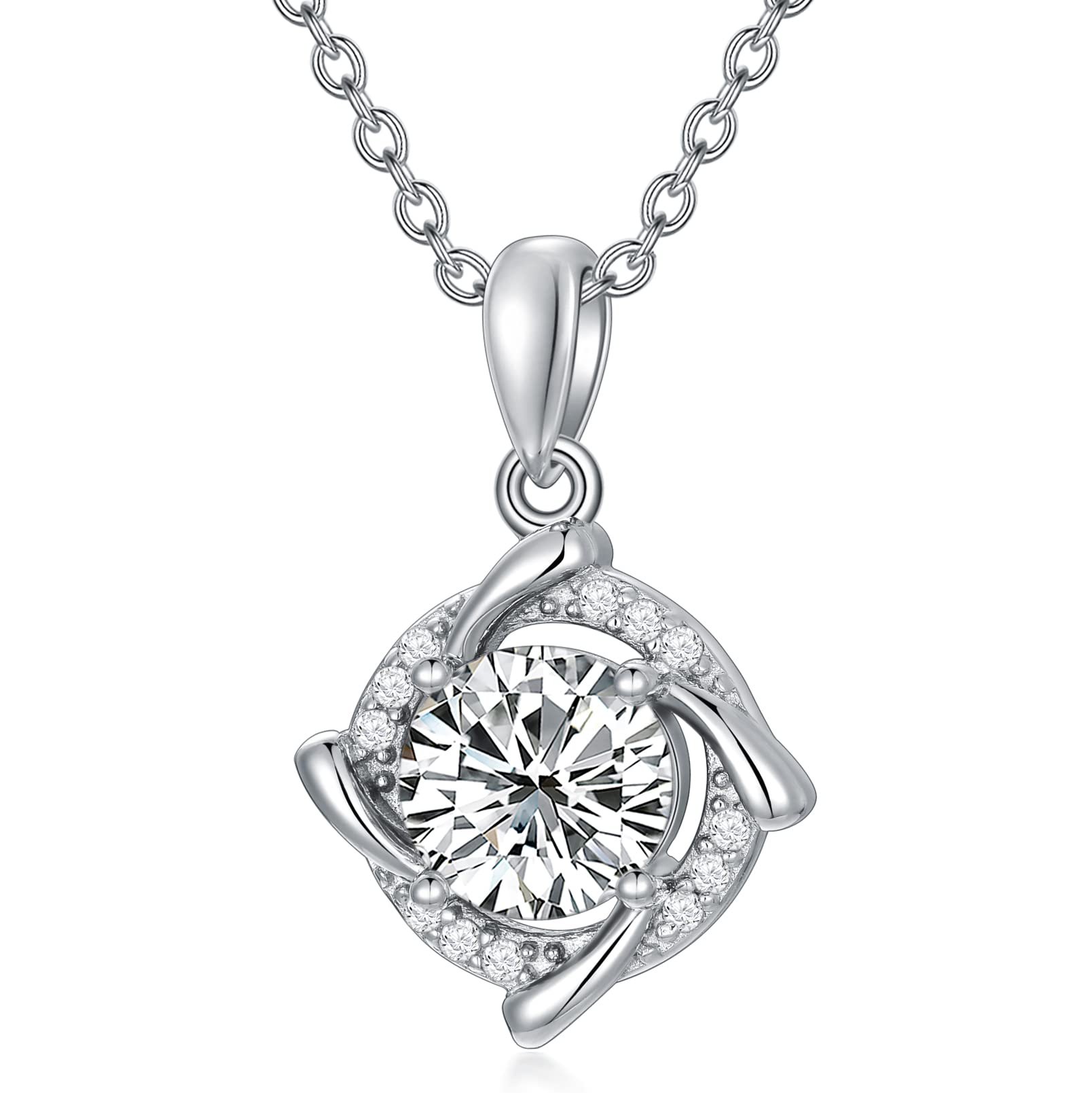 Women's Moissanite Necklace 1 carat center Moissanite windmill halo pendant necklace,45.72 cm - 50.8 cm, sterling silver, Moissanite