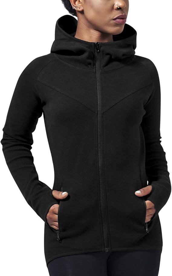 都市经典女式女式运动款棉毛布拉链运动连帽衫 【urban classics】