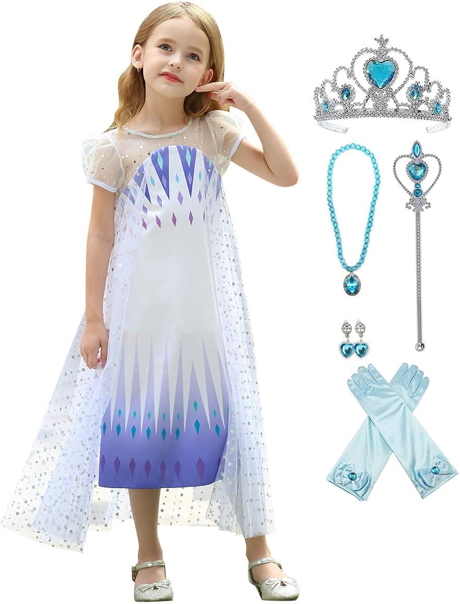 公主艾莎连衣裙女孩万圣节角色扮演装扮服