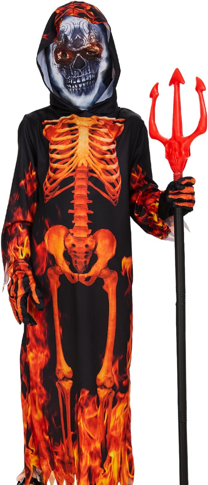 herenear 儿童服装 恶魔骨架 死神服装 儿童骷髅面具 手套 骷髅服装