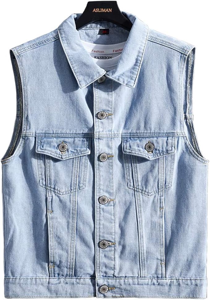 男式无袖牛仔夹克休闲牛仔背心