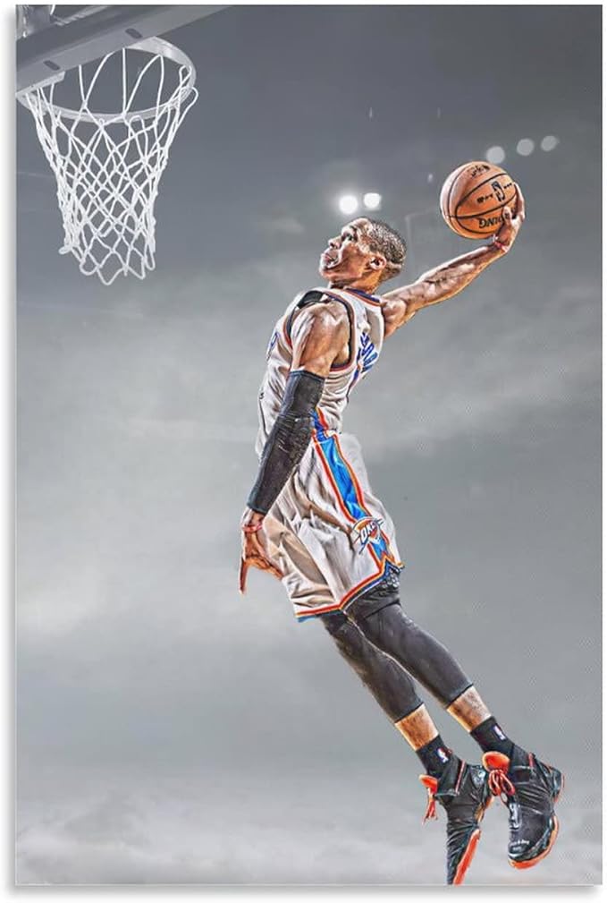 russell westbrook 海报纸扣篮用于墙壁装饰男孩卧室帆布墙海报签名