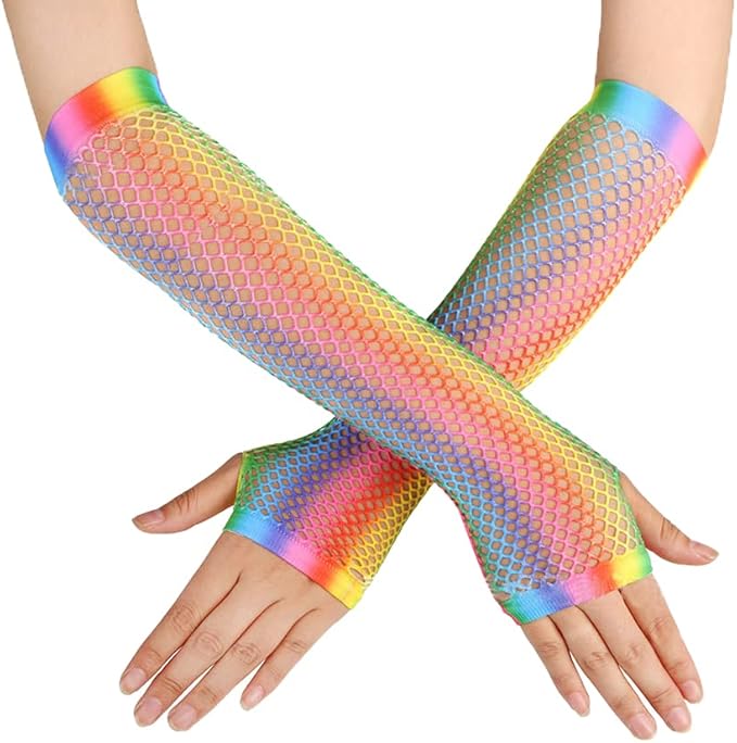 athx 女式无指彩色渔网长手套