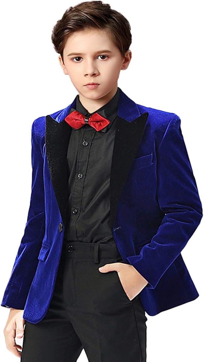 boihedy 男孩西装外套适合儿童正式天鹅绒外套 蓝色 4t 【boihedy】