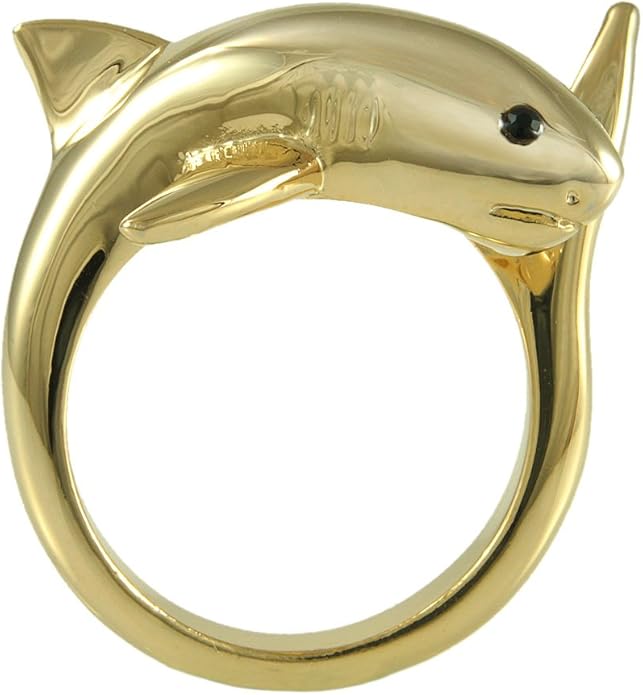 增强型大鲨鱼动物包裹戒指 镀金闪亮金色