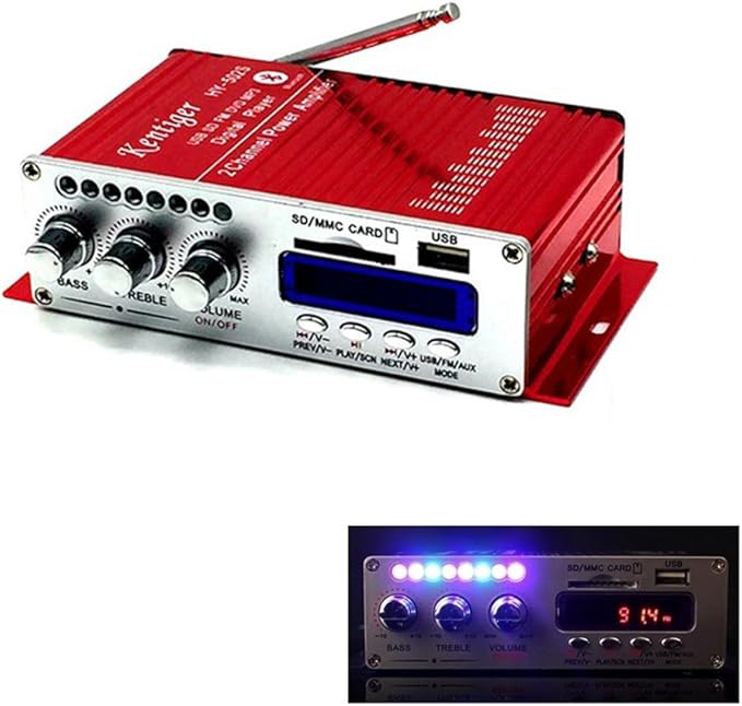 Sallybest 迷你hi Fi 2 Ch 车载蓝牙放大器usb Sd Dvd Fm 音频立体声收音机mp3 扬声器数字显示功率播放器适用于汽车 Ipod 船 摩托车 红色 手机 通讯 亚马逊中国