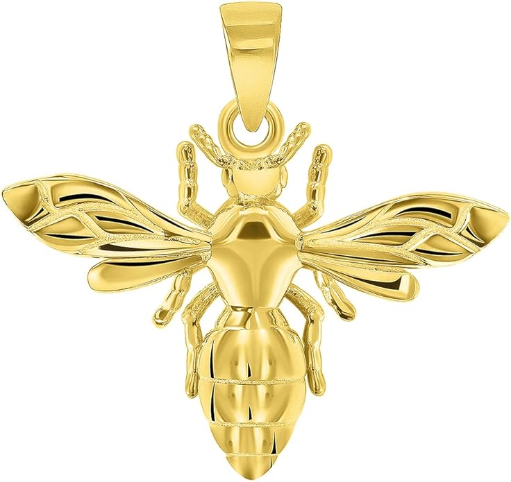 14k 黄金精细 3d 蜂蜜蜜蜂魅力大黄蜂昆虫吊坠
