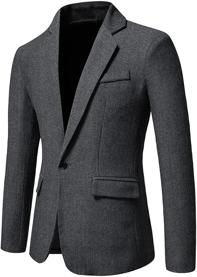 男式修身单排扣西装外套休闲人字呢外套
