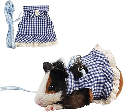 格子雪貂胸背带连衣裙仓鼠胸背带和皮带套装豚鼠裙小型动物服装松鼠