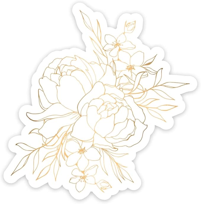 牡丹花贴纸,2 件装透明金色贴纸,适用于笔记本电脑水瓶汽车