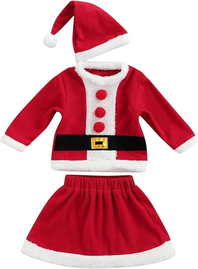 幼儿男孩女孩圣诞老人服装婴儿圣诞节儿童天鹅绒亮片长袖羊毛外套上衣