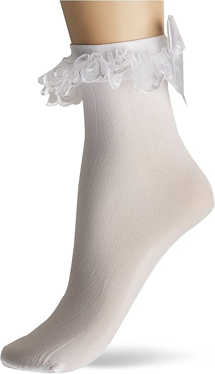 leg avenue 女士长筒袜蝴蝶结和蕾丝荷叶边 白色 one size 【leg