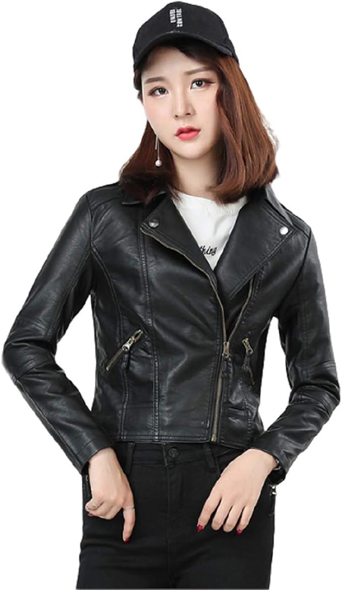 emonjay 女式摩托车夹克,pu 皮革短外套薄轻型夹克