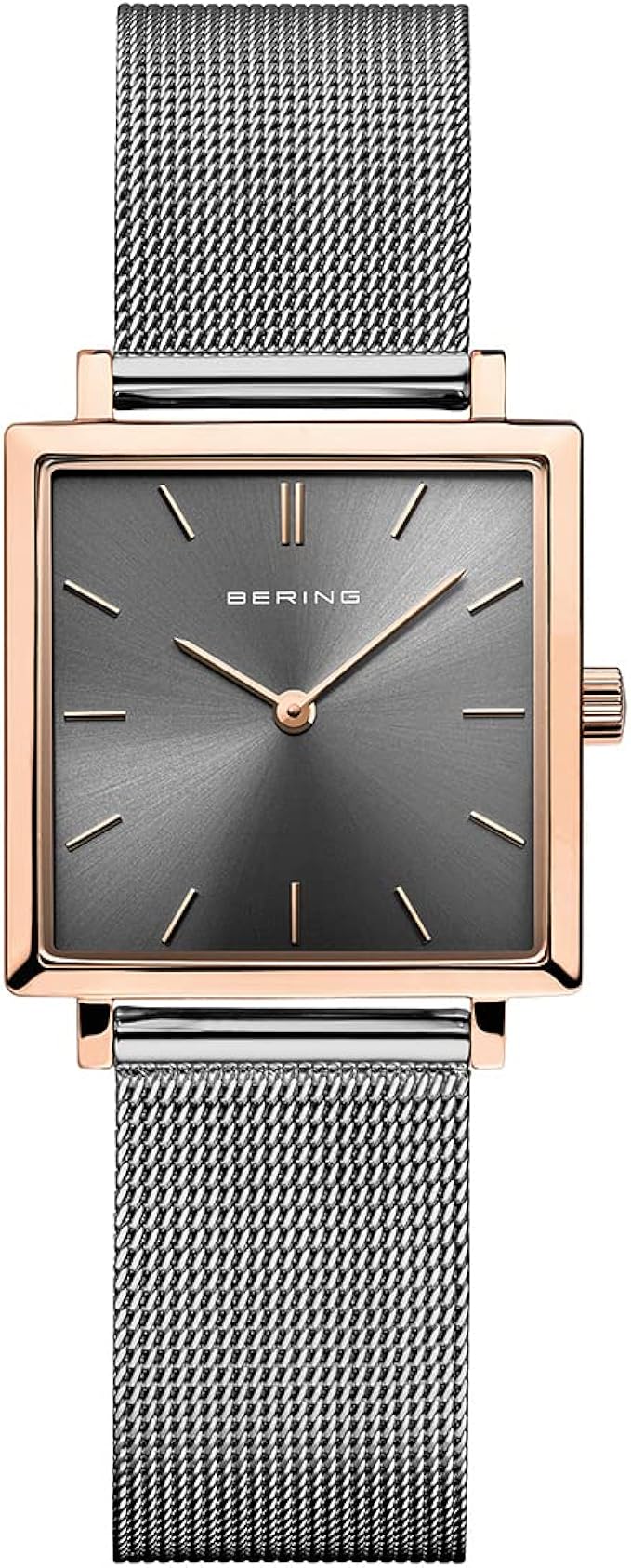 bering 手表 女士 方形 石英 灰色×玫瑰金 不锈钢 网眼表带 18226
