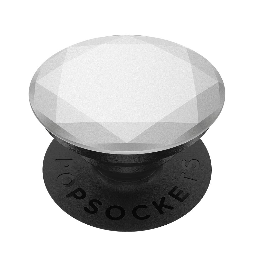 PopSockets PopGrip - 扩展支架和手柄，顶部可更换 - 金属钻石银