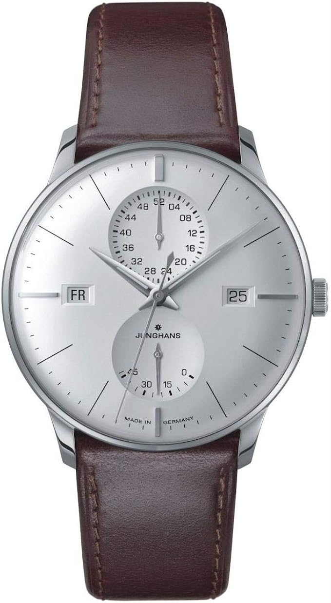 junghansmeister日历男士自动日历手表40毫米模拟白色表盘星期日期和