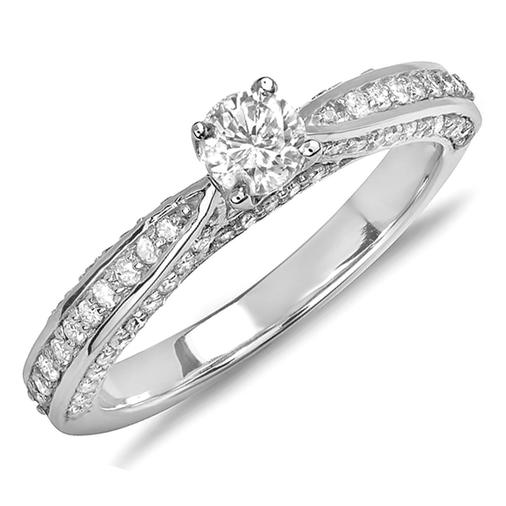 Dazzlingrock Series 0.75 carat (ctw) 14k round diamond Ladies single diamond ornament bride engagement ring 3/4 carat, white gold