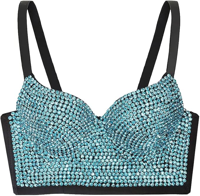 女式手工水钻闪亮钻石聚拢紧身胸衣俱乐部派对文胸短款上衣背心