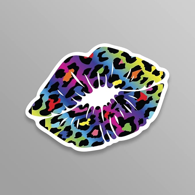 彩色猎豹豹纹印花嘴唇(2 件装)乙烯基贴花贴纸 - 汽车卡车货车 suv