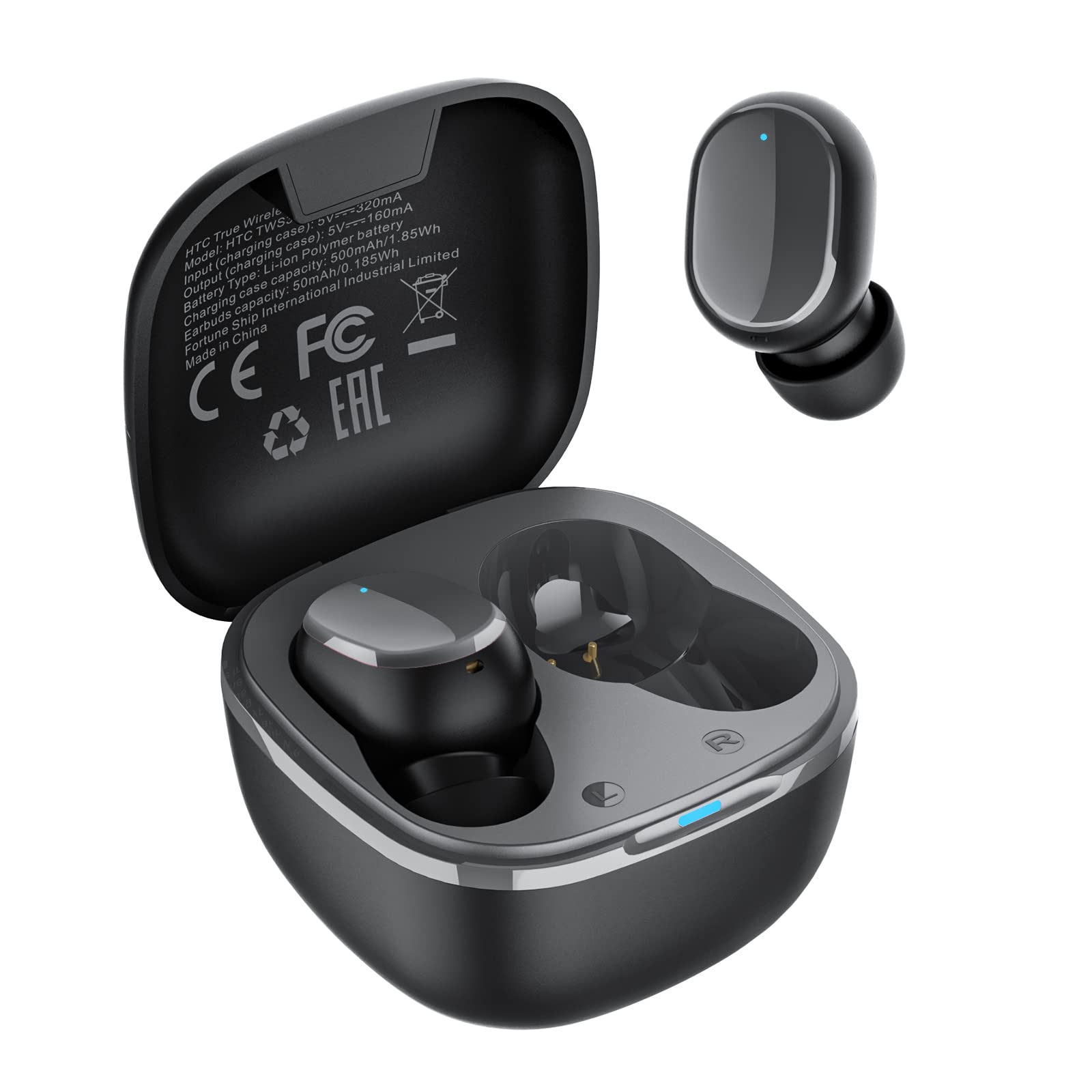 HTC True Wireless Earbuds 2 Bluetooth 5.1, in-ear headphones noise cancelling, for iPhone, Android voice calls - built-in microphone/touch control /32H playback time, with charging case, for games, sp