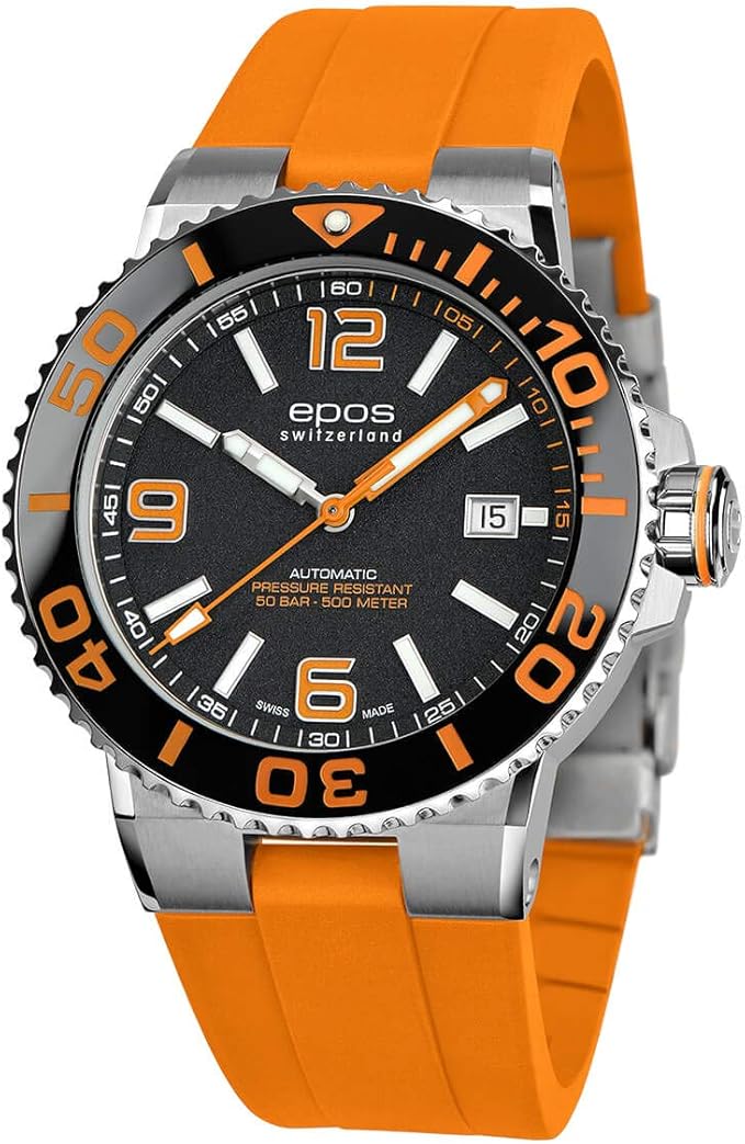 [epos] 潜水手表 epos 运动潜水员 3441abkororr 男士 橙色, 黑色