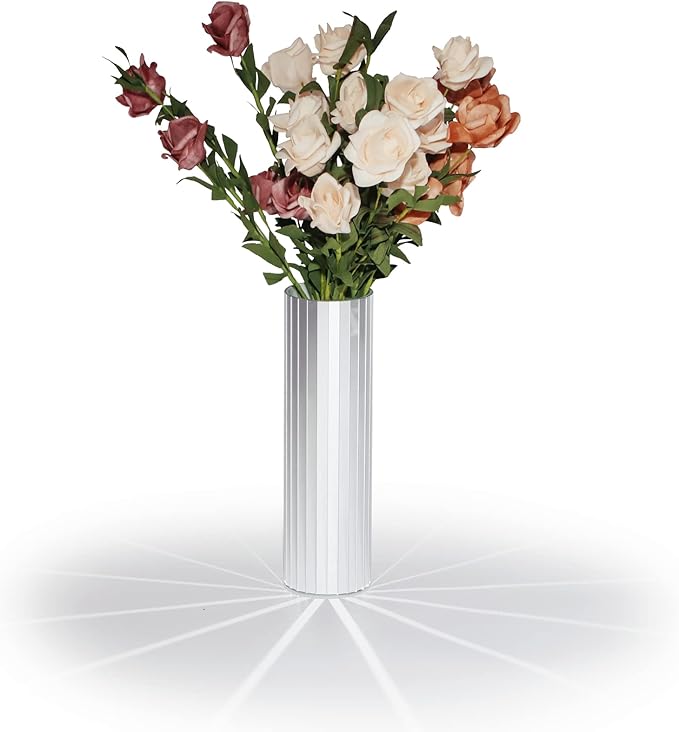 viynran 10''h 银色玻璃圆柱花瓶花卉装饰,婚礼中心